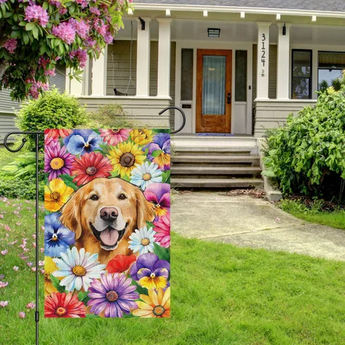 Miniatura 3 de Louise Maelys Bandera de jardín de perro Golden Retriever de bienvenida de 12 x 18 pulgadas, de doble cara, de arpillera, margarita pequeña, diseño