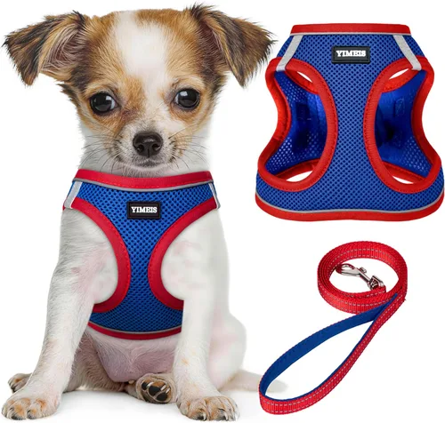 Miniatura 8 de YIMEIS Juego de arnés y correa para perro, arnés de malla suave sin tirones, chaleco reflectante ajustable para cachorros para perros pequeños