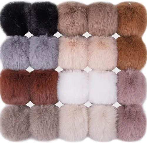 Miniatura 8 de BQTQ 20 pompones de piel sintética para manualidades, pompón esponjoso con lazo elástico para sombreros, llaveros, bufandas, guantes, bolsas