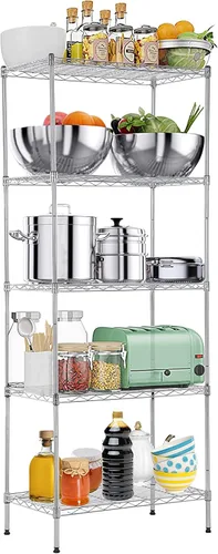 Miniatura 10 de Estantería de alambre de metal de 5 niveles para aperitivos, estante de almacenamiento ajustable en altura con certificación NSF, estantes de Cromo