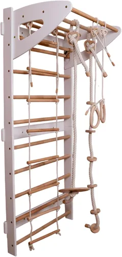 Miniatura 9 de Escalera sueca para niños para juegos activos en interiores, barra de dominadas ajustable, escalera de cuerda, anillos de gimnasia, cuerda
