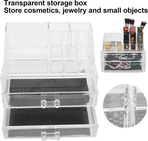 Miniatura 6 de Caja de almacenamiento de maquillaje, organizador transparente de dos niveles, joyería cosmética, lápiz labial, soporte para exhibición de lápiz