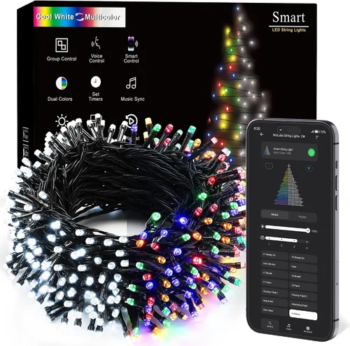 Miniatura 11 de BrizLabs - Luces de Navidad inteligentes, 100 luces LED que cambian de color, 33 pies, control por aplicación/voz, luces de árbol de Navidad