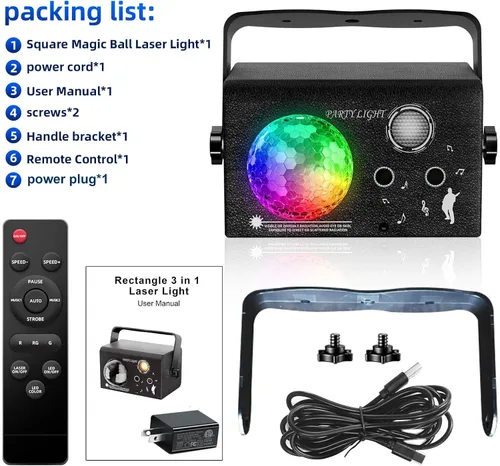 Miniatura 6 de Luces cuadradas para fiesta, 4 modos de luz de discoteca activada por sonido con control remoto y estroboscópico, luces de escenario de baile