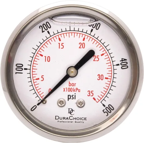 Miniatura 5 de Medidores de presión rellenos de líquido de 2-1/2 pulgadas - caja de acero inoxidable, latón, 1/4" NPT, conexión de montaje trasero central, 0-30PSI