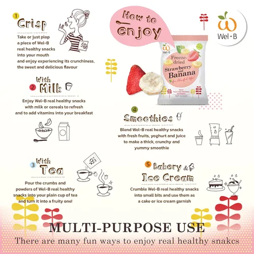 Miniatura 4 de Wel-B Bocadillos de frutas liofilizadas, fresas frescas y plátanos liofilizados para obtener una textura saludable y crujiente mientras conservan