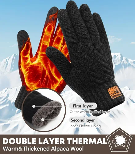Miniatura 2 de Guantes de invierno para hombres y mujeres, guantes cálidos para pantalla táctil, para clima frío, guantes térmicos de lana para adultos