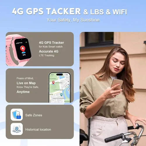 Miniatura 2 de Reloj inteligente 4G para niños y niñas con rastreador GPS, reloj inteligente para niños, llamada telefónica, videollamada SOS para niños, regalo