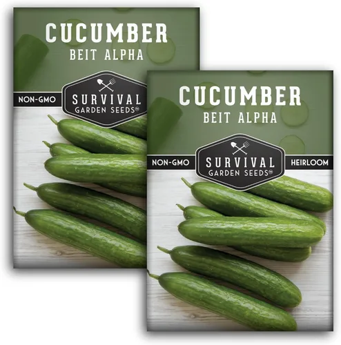 Miniatura 11 de Survival Garden Seeds - Semilla de pepino Beit Alpha para plantar - Paquete con instrucciones para plantar y cultivar pepinos verdes suaves sin
