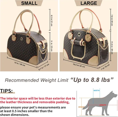Miniatura 2 de Bolso de moda para perro, bolso de mano de cuero PU para perro, bolso para gato, bolsa de senderismo para mascotas, marrón, grande 42 * 29 * 18cm