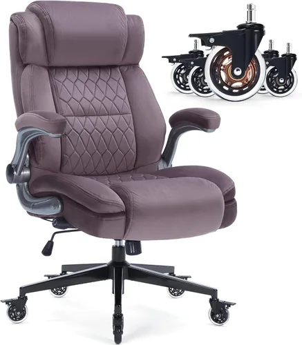 Miniatura 10 de Silla de oficina de respaldo alto de tela, 400 libras, soporte lumbar integrado, brazos abatibles, ruedas de bloqueo, silla de escritorio ergonómica