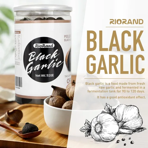 Miniatura 3 de RioRand Ajo negro entero y pelado fermentado de 90 días sin conservantes añadidos listos para comer para aperitivos y cocinar, 32.45 oz y 2.03 libras
