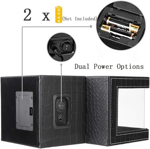 Miniatura 5 de Bobinadora automática de un solo reloj, en carcasa de madera y cuero negrocuero de fibra de carbono, motor japonés
