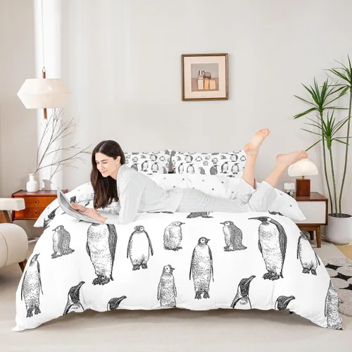 Miniatura 3 de Erosebridal Funda de edredón de pingüino, tamaño matrimonial, funda de edredón de animales antárticos para habitación de niños, niñas, adolescentes