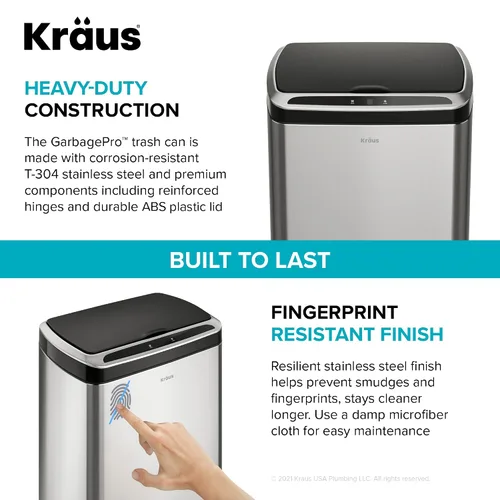 Miniatura 6 de Kraus GarbagePro Bote de basura rectangular de 13 galones manos libres con sensor de movimiento operado por batería en acabado negro mate con tapa