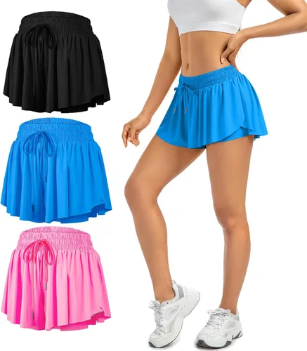 Pantalones cortos fluidos para mujer, gimnasio, yoga, entrenamiento, correr, tenis, faldas de elastano, ropa linda, casual, verano, paquete de 3