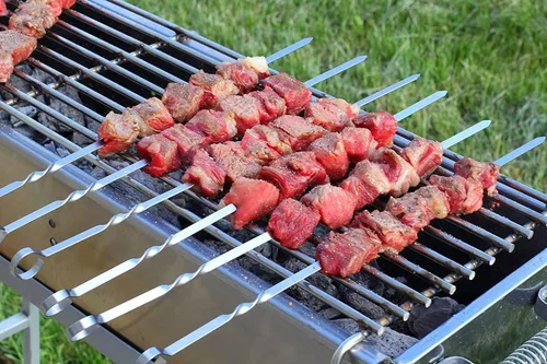 Miniatura 3 de Shish Kabob - Pinchos de kebab, de acero inoxidable de 17.7 pulgadas, reutilizables, palitos planos para barbacoa, para carne, pollo, camarones