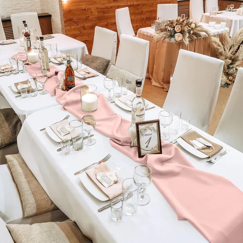 Miniatura 7 de Paquete de 10 Caminos de Mesa de Gasa Rosa Bebé de 10 Pies para Boda, Camino de Mesa de Tul Romántico Transparente para Navidad, Boda, Novia, Fiesta