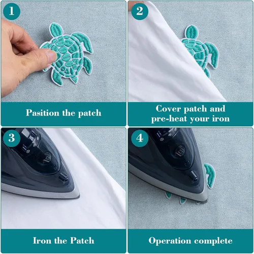 Miniatura 4 de HINZIC 6 parches para planchar con tortuga marina, apliques bordados para coser en la playa de verano, lindas decoraciones verdes del océano