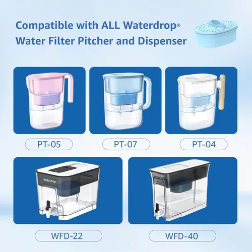 Miniatura 2 de Filtros alcalinos de repuesto para todos los sistemas de filtración de jarra y dispensador Waterdrop®, se ajusta a Waterdrop® WD-PF-AL, reduce