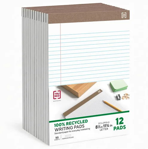 Miniatura 2 de STAPLES – Blocs de notas perforados reciclados, 8.5” x 11.75”, rayas angostas, color canario, paquete de 12