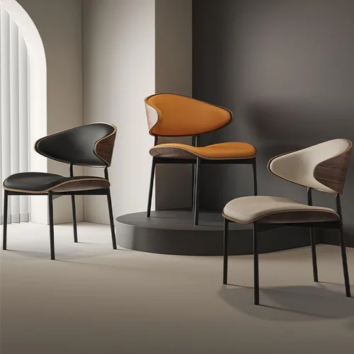 Miniatura 7 de sillas de comedor modernas de piel sintética, con respaldo alto, tapizada, para habitación, cocina, patas de metal y cocina moderna curvada (naranja)
