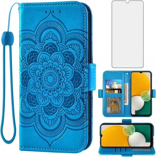Asuwish Compatible con Samsung Galaxy A13 5G - Funda tipo cartera y protector de pantalla de vidrio templado, funda de cuero con tapa para tarjeta