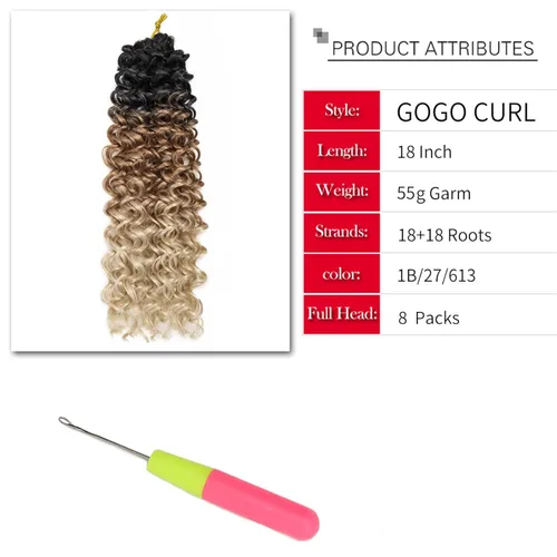 Miniatura 3 de 8 Paquetes de Cabello Rizado con Ganchillo GoGo, Cabello Rizado con Ganchillo para Mujeres Negras, Trenzado de Onda Profunda, Cabello Sintético
