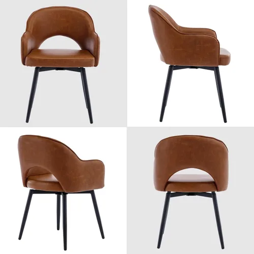 Miniatura 9 de DUOMAY Juego de 2 sillones giratorios tapizados de piel sintética moderna con patas de metal para cocina, sala de estar, color marrón