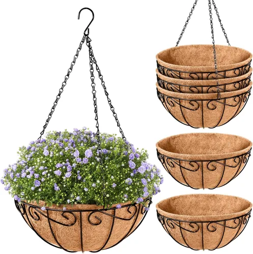 Miniatura 12 de Legigo Paquete de 3 cestas colgantes de metal de 10 pulgadas para plantas al aire libre, macetas colgantes redondas de alambre con forro de fibra