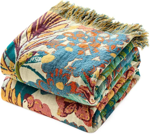 Miniatura 18 de MSGKV Manta de Tiro 100% Algodón para Cama Sofá Otoño 90''x 98'' Mantas de Muselina Súper Suaves Cálidas Colcha Bohemia Ligera Mantas Decorativas