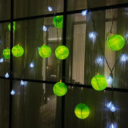Miniatura 5 de 5.4 ft de largo, 10 pelotas deportivas para interiores, funciona con pilas, luces LED con forma de tenis, luz nocturna para Halloween, Navidad
