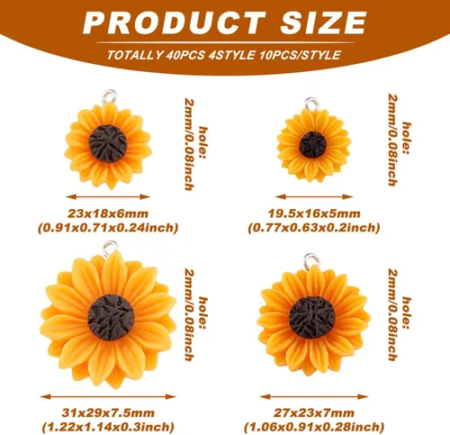 Miniatura 6 de Dijes de girasol de resina para hacer joyas, coloridos colgantes de flores de margaritas de verano, cuentas de girasol, adornos para pulseras, Flor