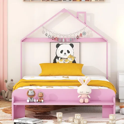 Miniatura 16 de Cama de plataforma de madera de tamaño individual con cabecero y estribo en forma de oso, sin ruido, para niños, adolescentes, niños y niñas,