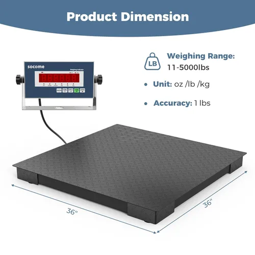 Miniatura 2 de Báscula industrial de suelo de 36 x 36 pulgadas, báscula de almacén de alta resistencia con indicador digital, báscula de palé precisa para pesaje