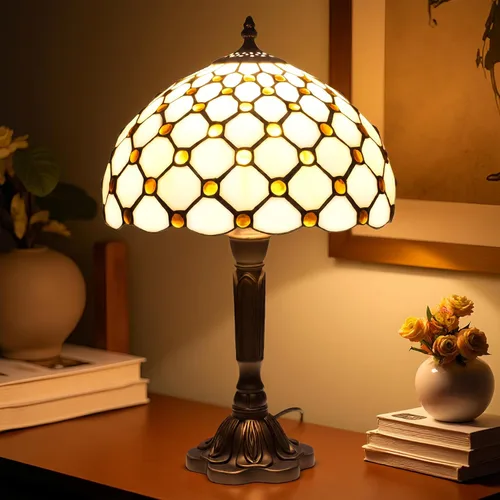 Miniatura 14 de Lámpara Pequeña Estilo Tiffany, Mini Lámparas Tiffany de Vidrio Emplomado Barroco Azul para Sala de Estar, Hogar, Dormitorio, Mesita de Noche