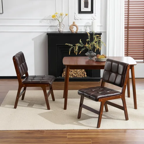 Miniatura 21 de Furniliving Juego de 2 sillas de comedor de madera de roble, silla de cocina tapizada de tela de lino moderna de mediados de siglo, sillas de Beige