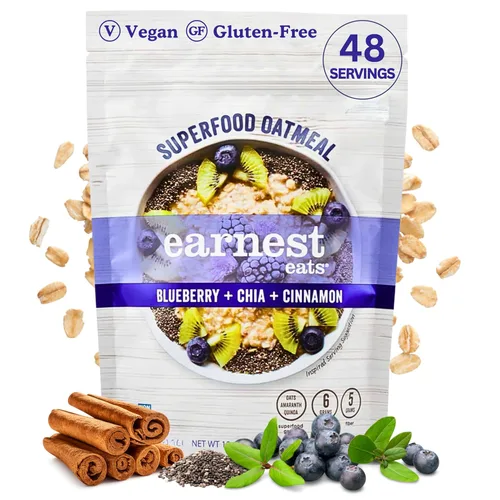 Miniatura 14 de Earnest Eats Superfood Avena – Arándanos Chia Canela – Vegana, sin gluten, 0.18 oz de proteína vegetal, 0.18 oz de fibra, sin azúcar añadida, 24