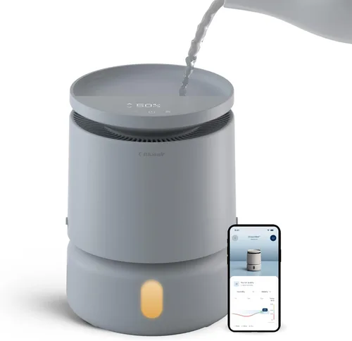 BLUEAIR DreamWell - Humidificador de habitación – 48 horas de llenado superior sin niebla InvisibleMist Tecnología Piedra aromática para aceites Gris