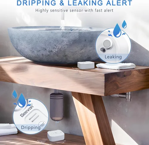 Miniatura 3 de Geevon Paquete de 2 Detectores de Fugas de Agua para el Hogar, Alarma de Sensor de Agua de 100dB, Dispositivos de Detección de Fugas e Inundaciones