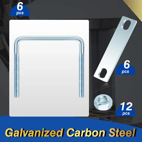 Miniatura 3 de Zonon 6 piezas de pernos en U cuadrados de 3/8'' x 3-5/8'' x 4'' con placas de marco y tuercas, pernos de abrazadera en U galvanizados en zinc