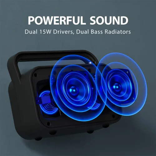 Miniatura 2 de Avantree PowerByte - Radio FM portátil con potentes altavoces estéreo Bluetooth de 30 W y reproductor de tarjetas SD, tiempo de reproducción