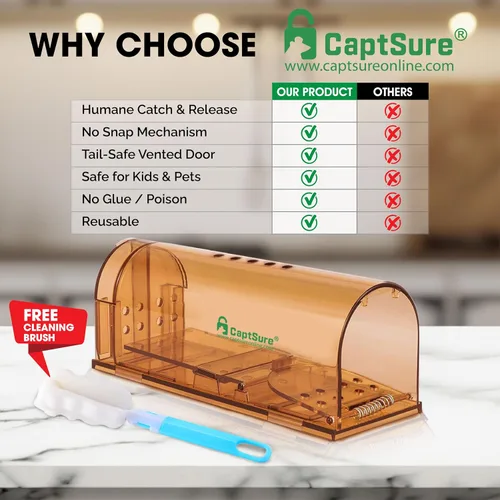 Miniatura 6 de CaptSure Paquete de 2 Trampas Humanas para Ratones de Interior para el Hogar - Trampa Pequeña para Ratones Vivos Atrapar y Liberar, Trampas