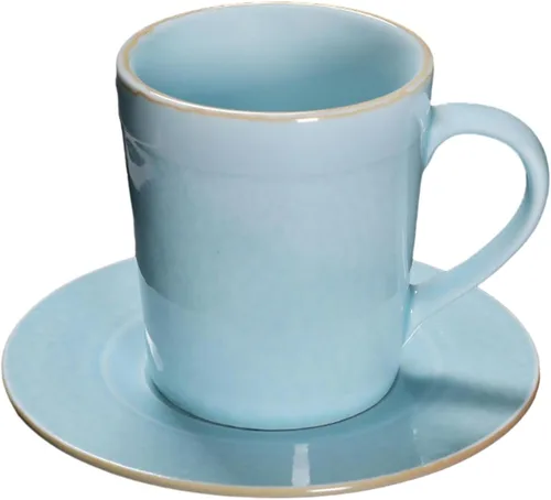 Miniatura 14 de CAPIJIONG 6.8 fl oz/6.67oz Vintage Cerámica Horno Taza de Café Set Creativo Simple Taza de Leche para Oficina Hogar Restaurante Café-Azul Esmalte
