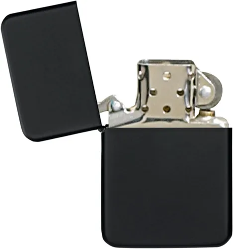 Thirsty Rhino Klik, encendedor de mecha de aceite recargable a prueba de viento con tapa abatible vintage y estuche de regalo de aluminio (negro)