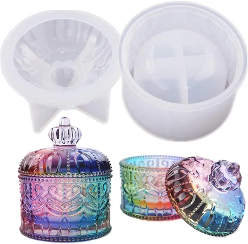 Miniatura 8 de Caja de cristal de silicona molde de resina con tapa y mango de pájaro en forma de molde para resina epoxi, almacenamiento de joyas, frasco