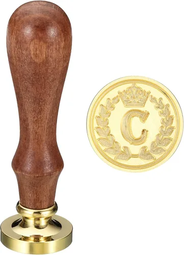 PATIKIL Sello de cera del alfabeto C, sello de cera de sellado de letra inicial, clásico retro, cabeza de latón extraíble, mango de madera para