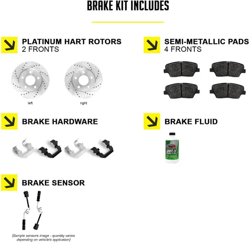 Miniatura 2 de Hart Brakes Kit de frenos delanteros y rotores Pastillas de freno delantero Rotores y pastillas de freno Pastillas y rotores semimetálicos