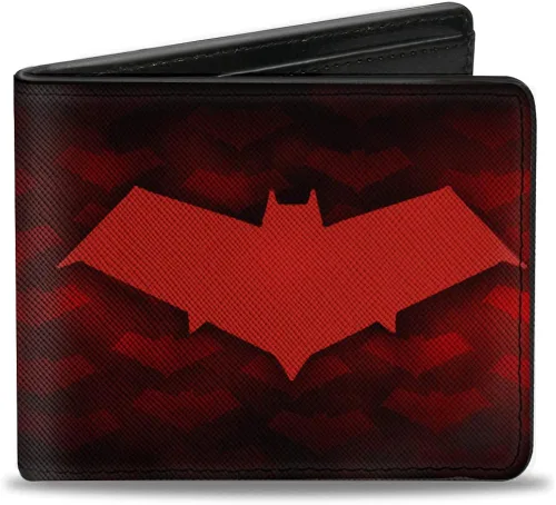 Buckle-Down Billetera plegable de poliuretano unisex para adultos, con logotipo, monograma negro desvanecidorojoblanco, multicolor, 4.0 x 3.5