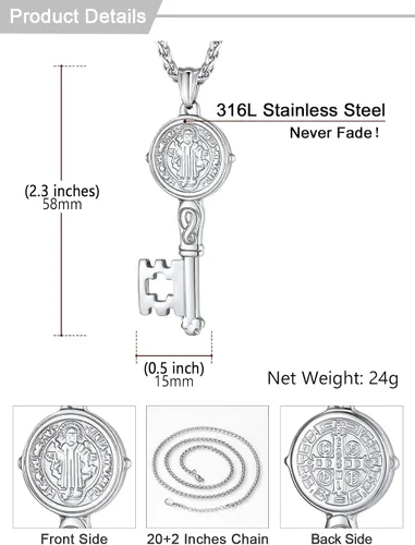 Miniatura 264 de U7 Saint Benedict/Michael Medal Necklace, 316L Stainless Steel Virgin Mary Necklace for Men Women, Bible Verse Protection Necklace Catholic
